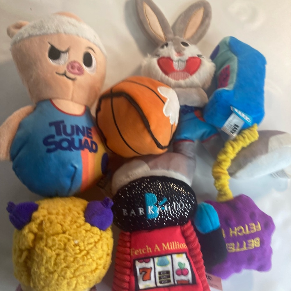 BARK! Dog squeaky crunch toys lot